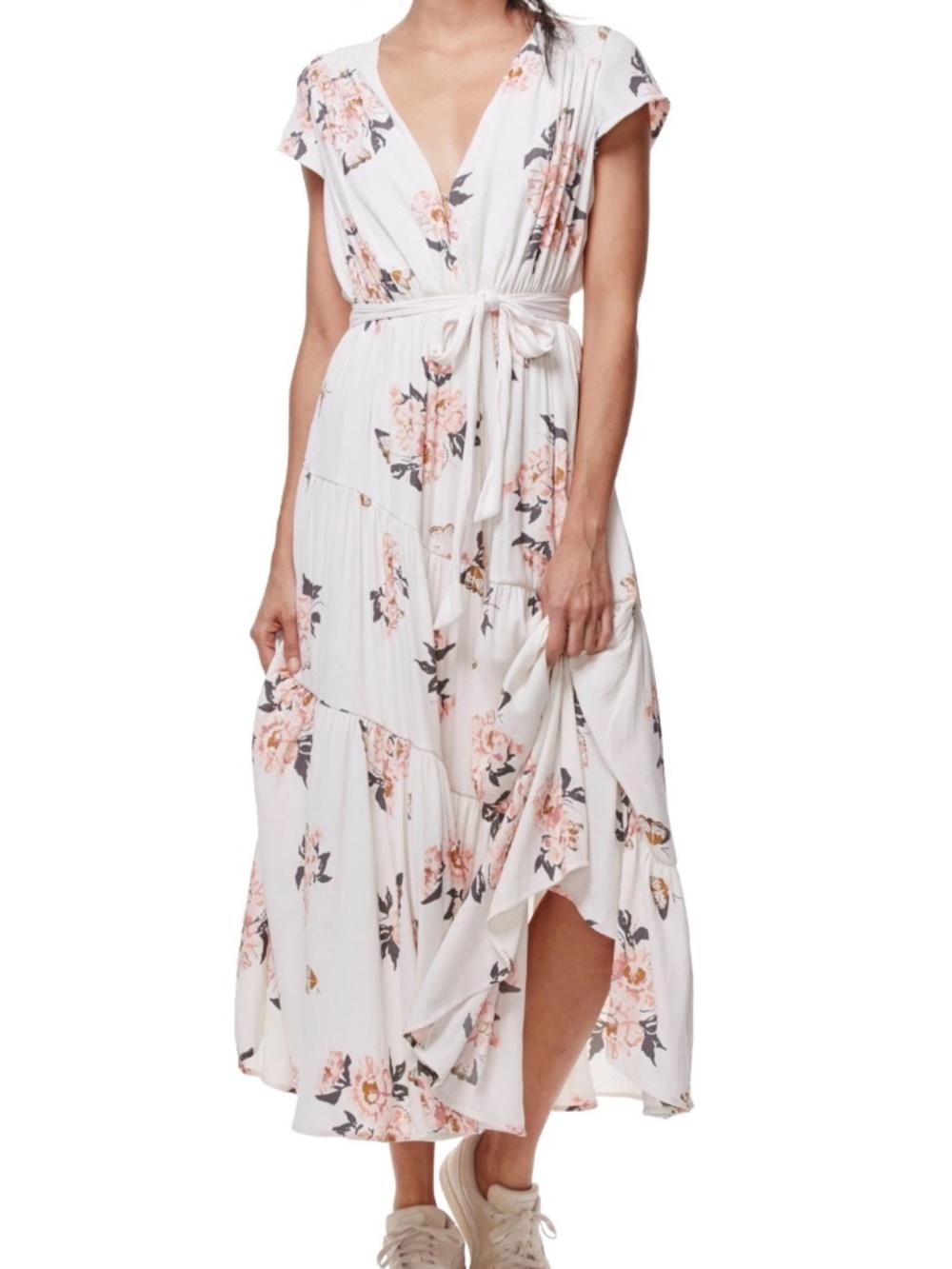 NWT Free People All I Got Floral Maxi Tiered Dress Boho Cottagecore Ivory Cream
